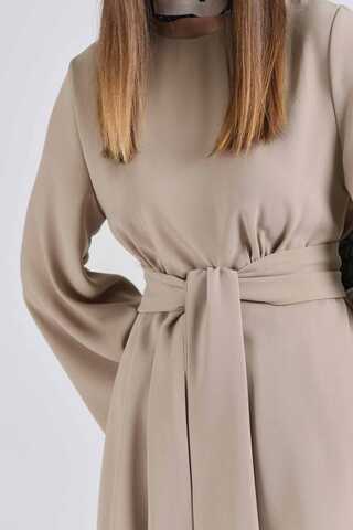 Asymmetric Belted Tunic Suit Stone - 4