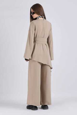 Asymmetric Belted Tunic Suit Stone - 5