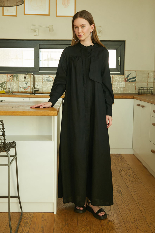 Asymmetric Buttoned Dress Black - 2