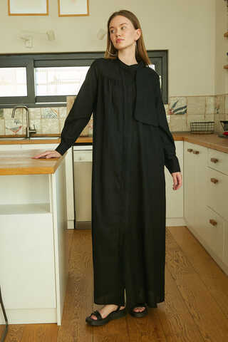 Asymmetric Buttoned Dress Black - 3