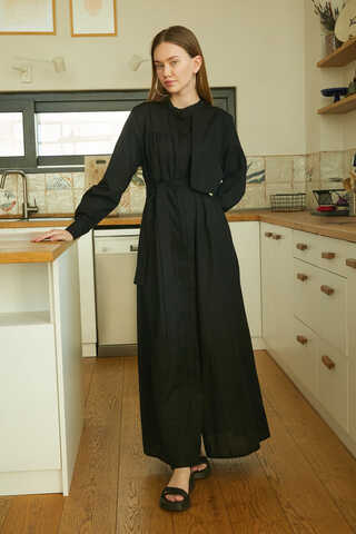 Asymmetric Buttoned Dress Black - 6