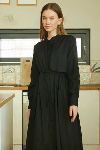 Asymmetric Buttoned Dress Black - 1