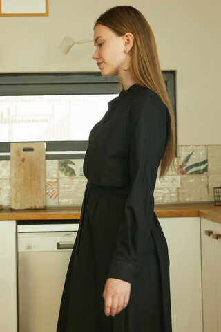 Asymmetric Buttoned Dress Black - 7