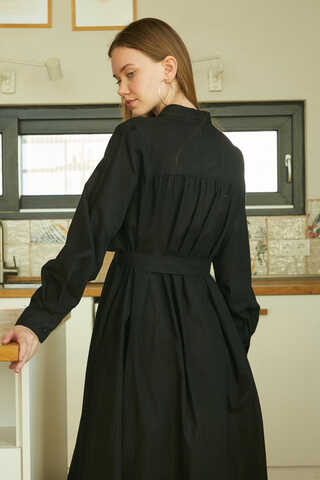 Asymmetric Buttoned Dress Black - 8