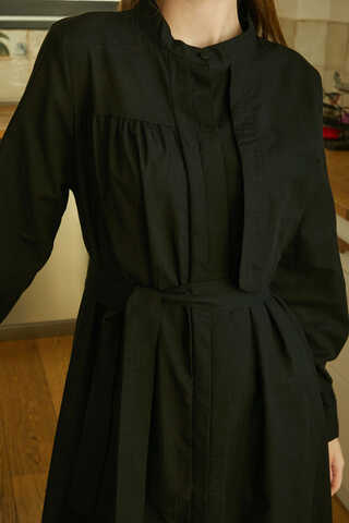 Asymmetric Buttoned Dress Black - 4