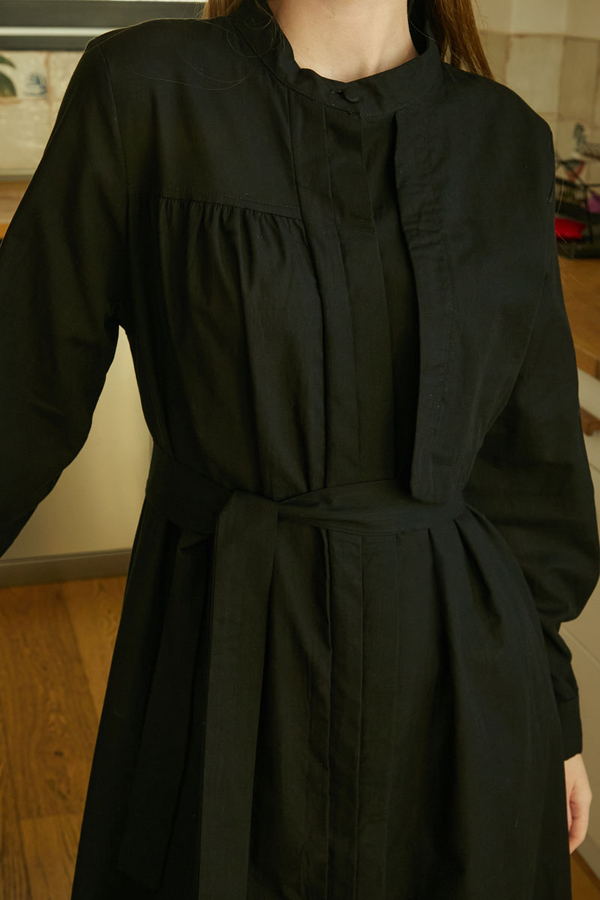 Asymmetric Buttoned Dress Black - 4