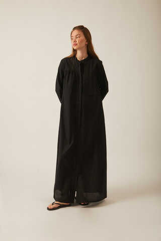 Asymmetric Buttoned Dress Black - 12