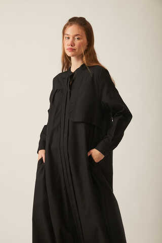 Asymmetric Buttoned Dress Black - 15