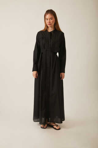 Asymmetric Buttoned Dress Black - 16