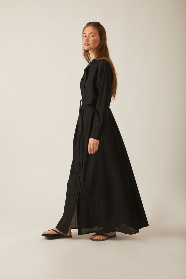 Asymmetric Buttoned Dress Black - 19