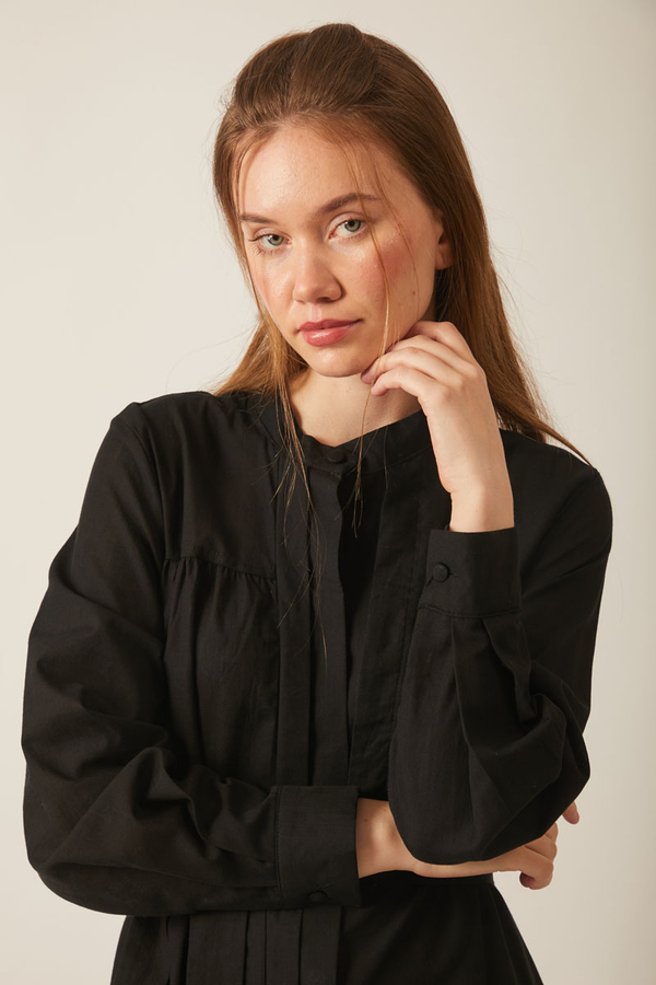 Asymmetric Buttoned Dress Black - 13