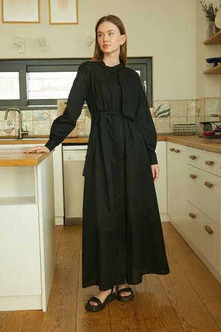 Asymmetric Buttoned Dress Black - 5