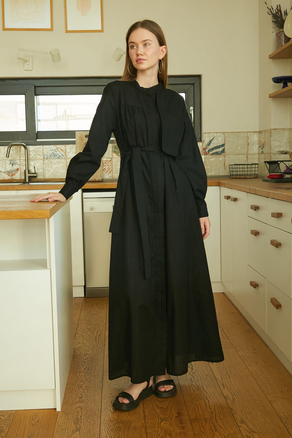 Asymmetric Buttoned Dress Black - 5