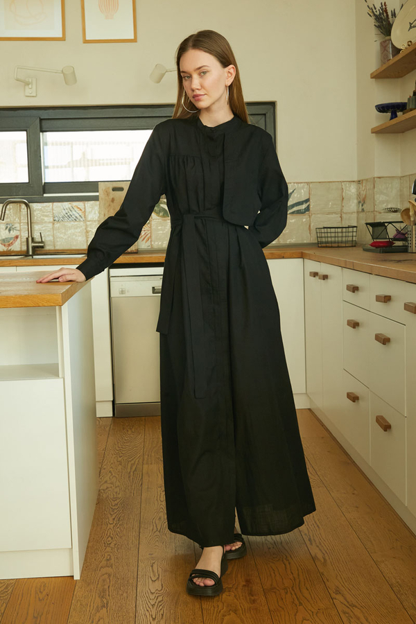 Asymmetric Buttoned Dress Black - 6