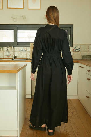 Asymmetric Buttoned Dress Black - 9