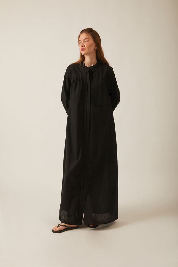 Asymmetric Buttoned Dress Black - 12