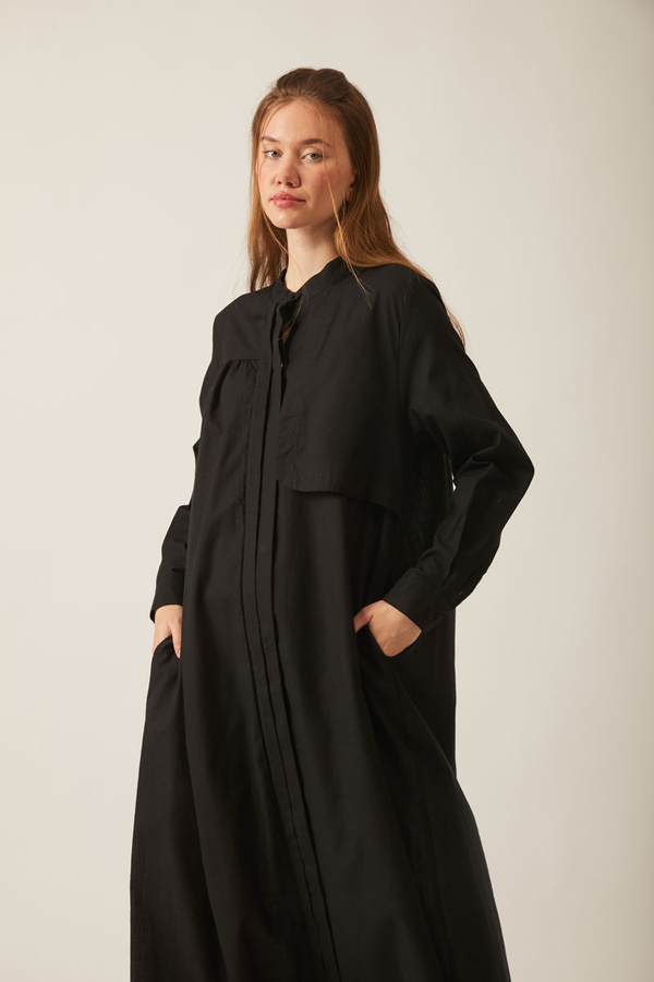 Asymmetric Buttoned Dress Black - 15