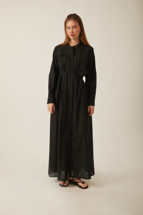 Asymmetric Buttoned Dress Black - 16