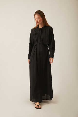 Asymmetric Buttoned Dress Black - 17