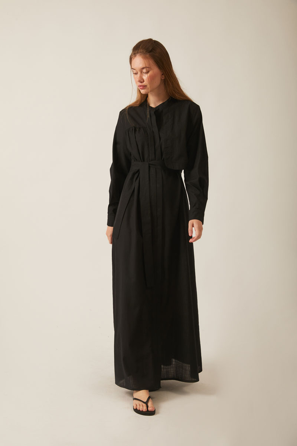 Asymmetric Buttoned Dress Black - 17
