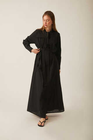 Asymmetric Buttoned Dress Black - 18