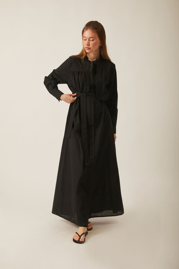 Asymmetric Buttoned Dress Black - 18