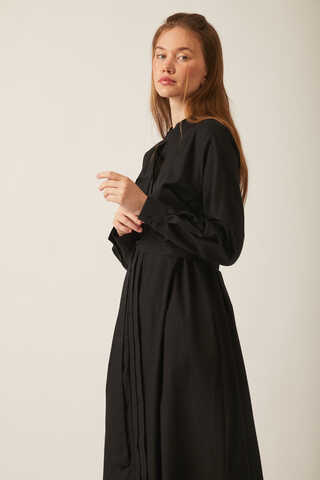 Asymmetric Buttoned Dress Black - 11