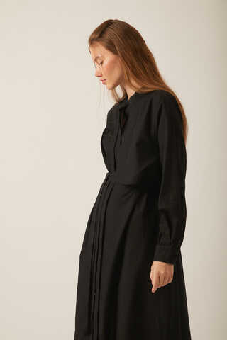 Asymmetric Buttoned Dress Black - 20