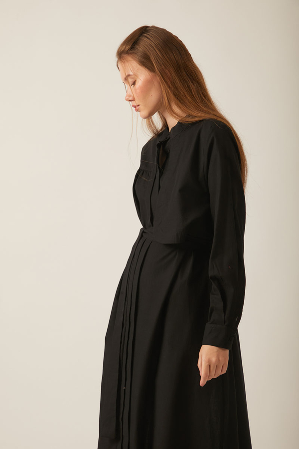 Asymmetric Buttoned Dress Black - 20
