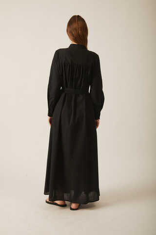 Asymmetric Buttoned Dress Black - 22