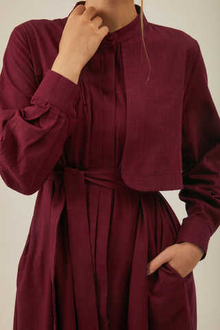 Asymmetric Buttoned Dress in Burgundy - 4