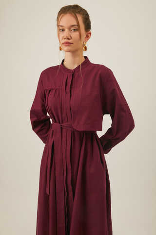 Asymmetric Buttoned Dress in Burgundy - 5
