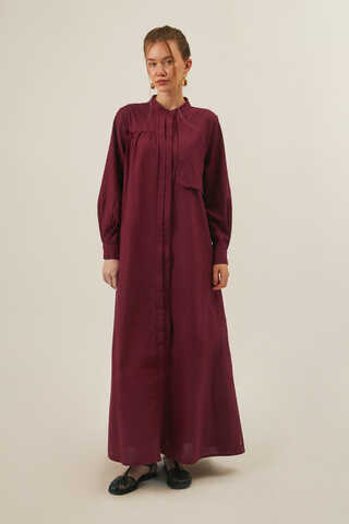 Asymmetric Buttoned Dress in Burgundy - 6