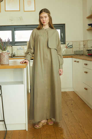 Asymmetric Buttoned Dress Khaki - 3