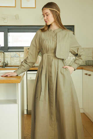 Asymmetric Buttoned Dress Khaki - 9