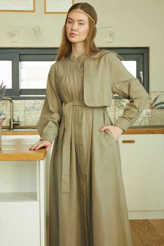 Asymmetric Buttoned Dress Khaki - 1