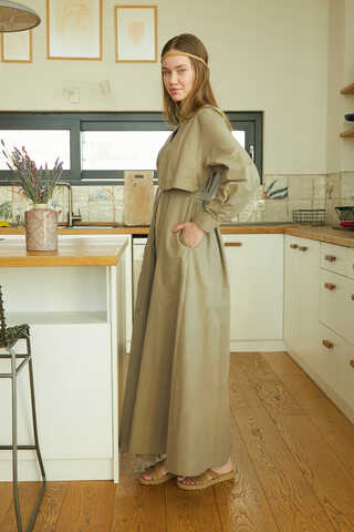 Asymmetric Buttoned Dress Khaki - 10