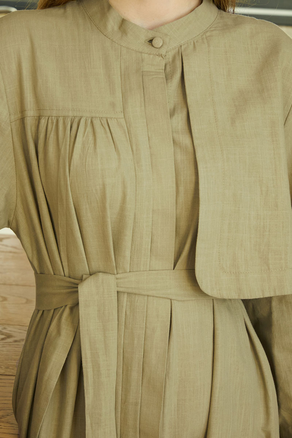 Asymmetric Buttoned Dress Khaki - 4