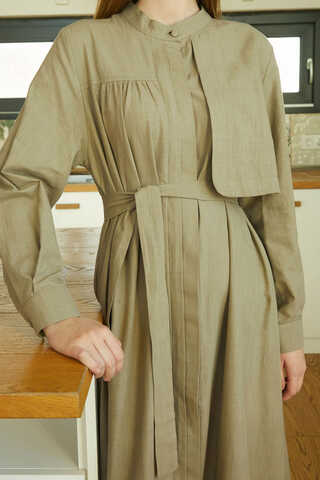 Asymmetric Buttoned Dress Khaki - 7