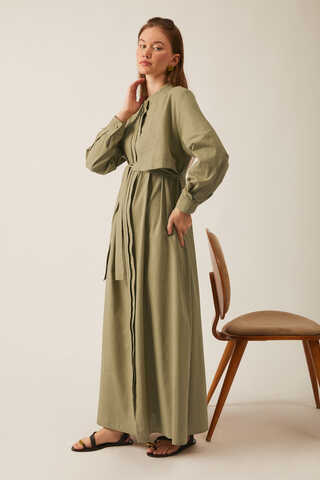 Asymmetric Buttoned Dress Khaki - 20