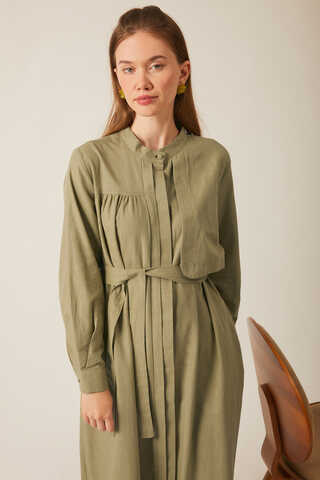 Asymmetric Buttoned Dress Khaki - 23