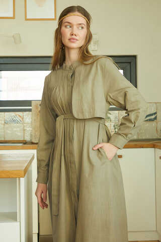 Asymmetric Buttoned Dress Khaki - 5