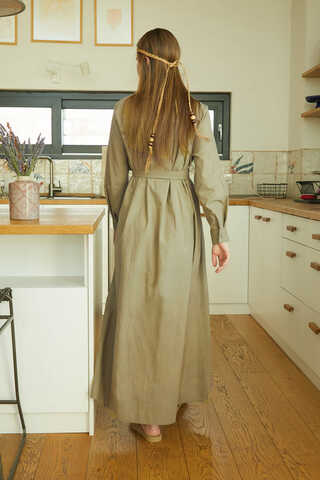 Asymmetric Buttoned Dress Khaki - 11