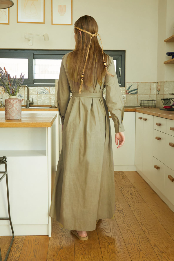 Asymmetric Buttoned Dress Khaki - 11