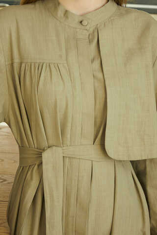 Asymmetric Buttoned Dress Khaki - 4