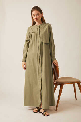 Asymmetric Buttoned Dress Khaki - 12