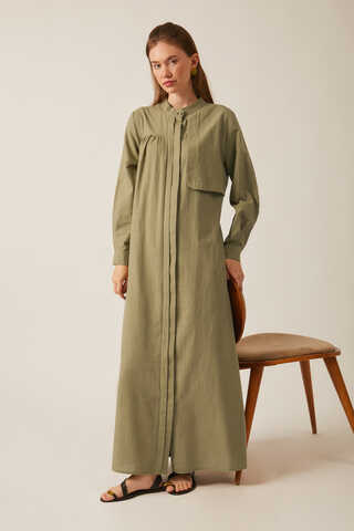 Asymmetric Buttoned Dress Khaki - 13