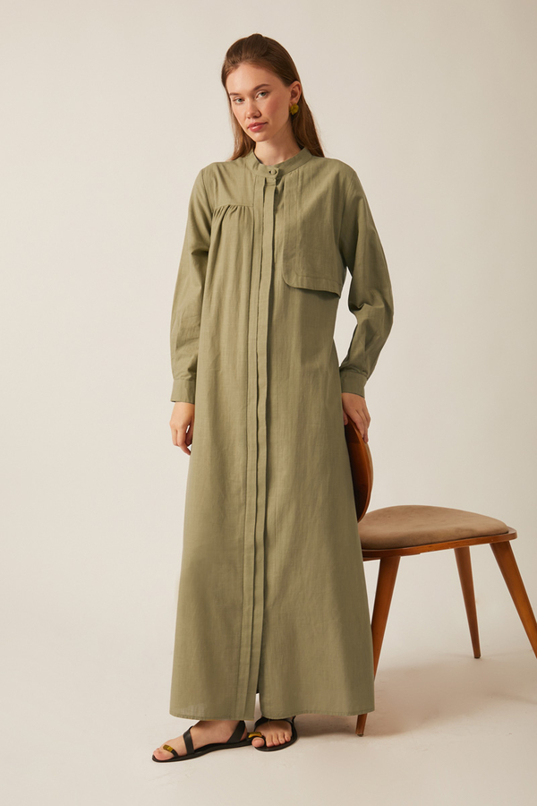 Asymmetric Buttoned Dress Khaki - 13