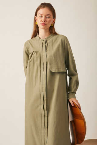 Asymmetric Buttoned Dress Khaki - 14
