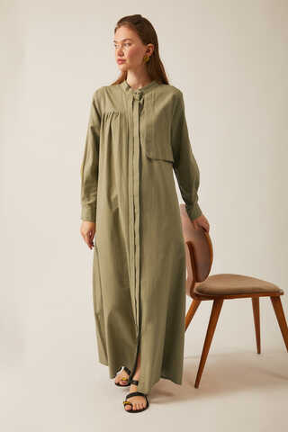 Asymmetric Buttoned Dress Khaki - 15
